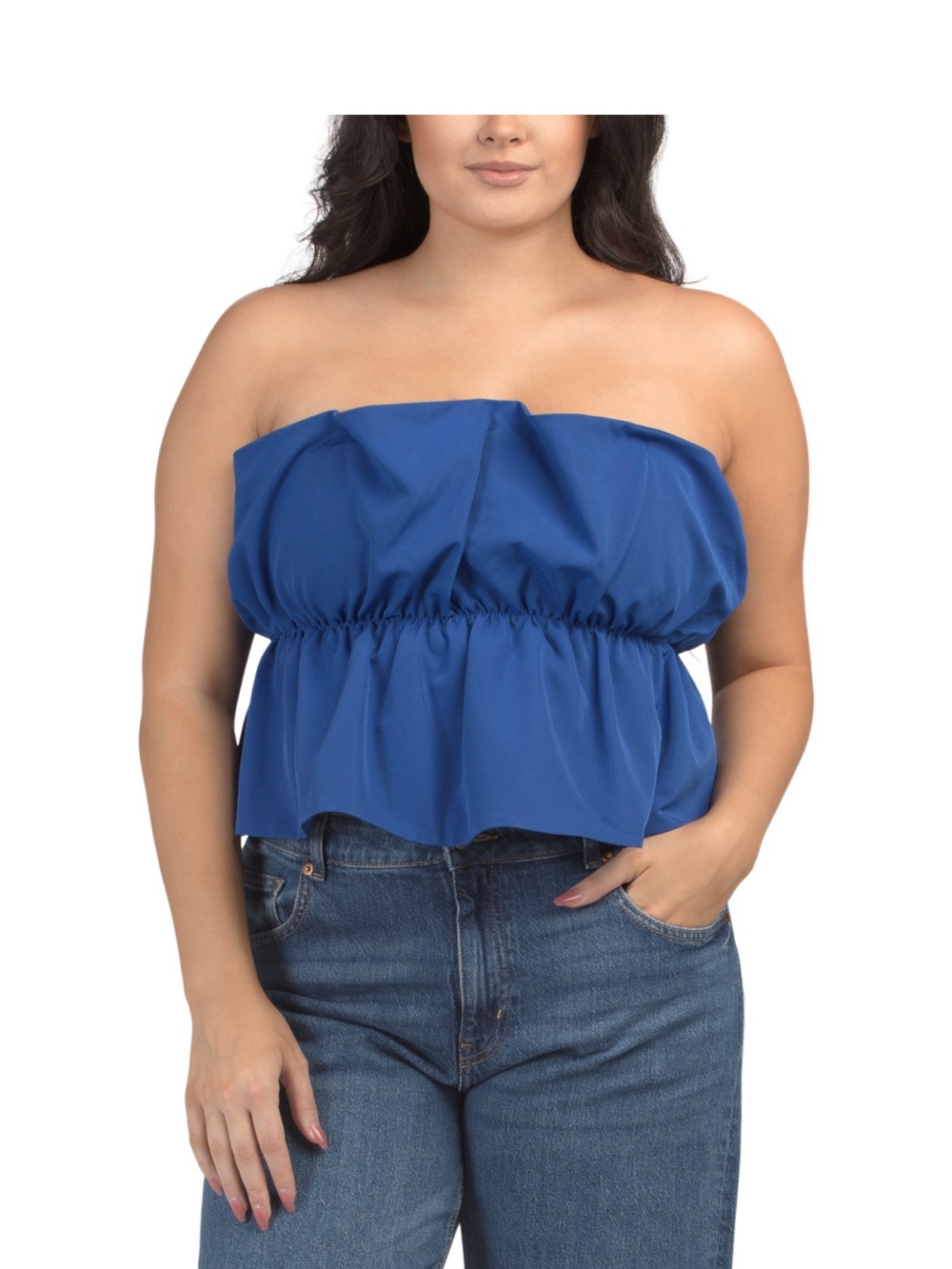 Royal Blue Strapless Ruffle-Waist Women’s Top